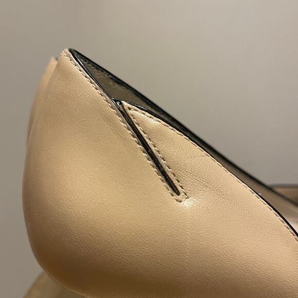 Nude Leather 8 Ellen Tracy Raleigh Pumps | Black Trim, Peep Toe Heels, NWOB $200 - Picture 3 of 12